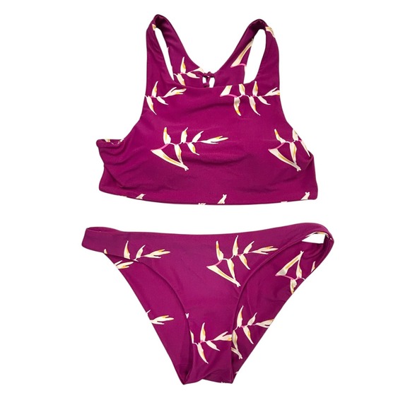 Cupshe Purple Floral Print Lace Up Back Bikini Set Swimsuit Medium Women - Picture 1 of 7